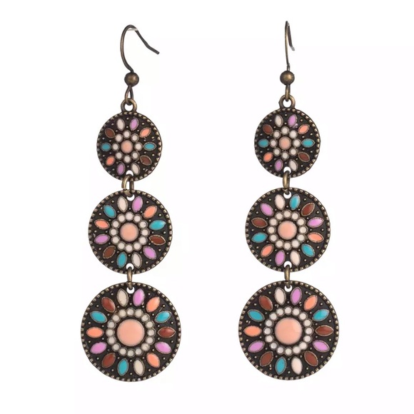 Jewelry - Multi Color Boho Round Stone Water Drop Earrings